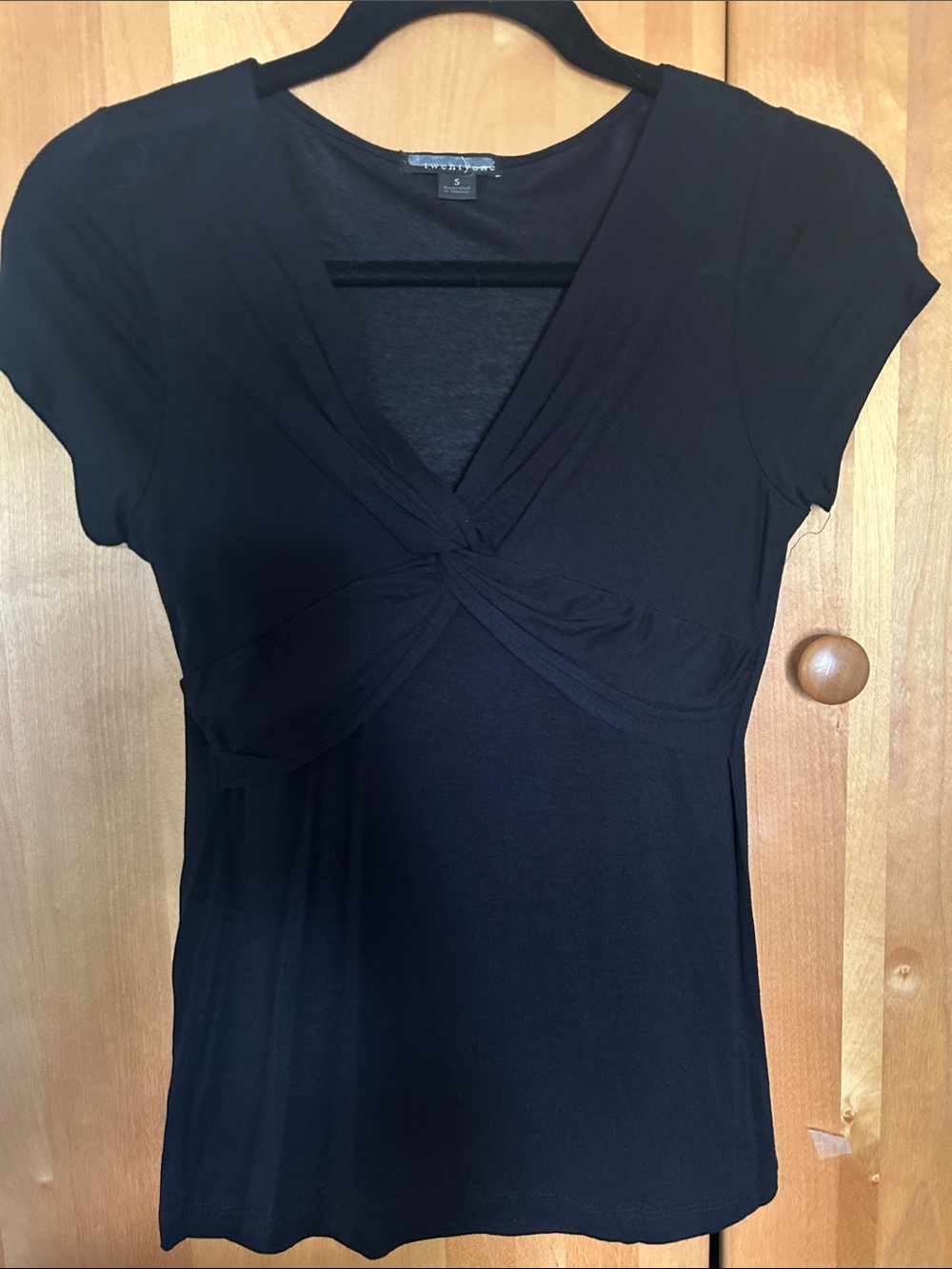 Black Twist-Front V-Neck Top